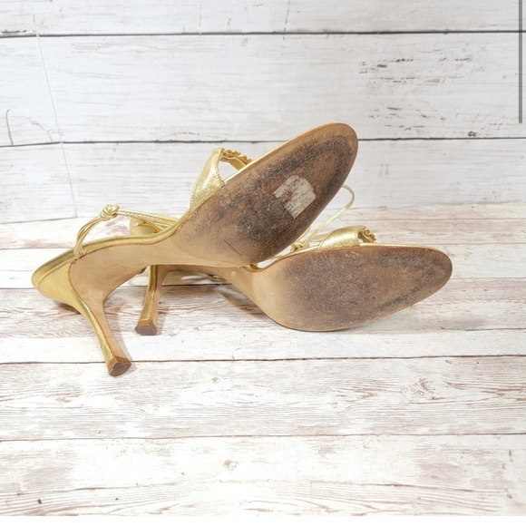 Manolo Blahnik gold jeweled strappy tie up heels size 10 - Picture 4 of 5